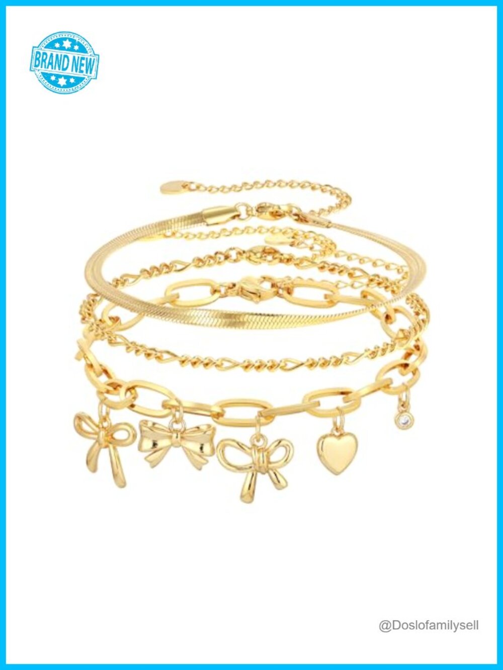3PC Charm Gold Bracelet Set Non Tarnish 14k Plated Dainty Stackable Trendy